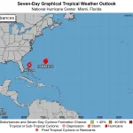 A map from the National Hurricane Center shows Hurricane Humberto in the Atlantic and Imelda in the Caribbean.